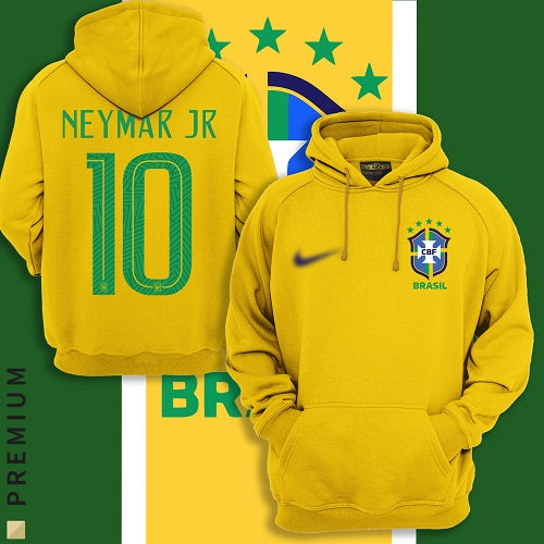 Yellow hoodie with 'NEYMAR JR 10' and Brazil national team logo on a green background